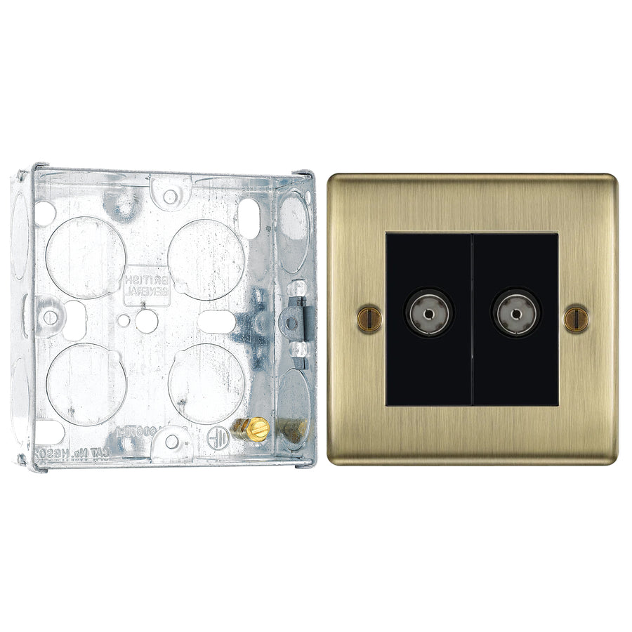 BG Nexus Antique Brass Double Isolated Coaxial Socket NAB63 with 25mm Steel Box