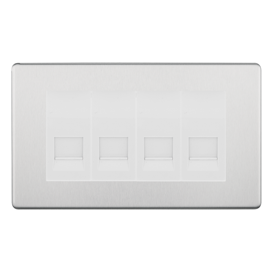 BG Screwless Brushed Steel 4 Gang Master Telephone Socket - White Insert