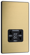 PCDSB20B Front - This Evolve Satin Brass dual voltage shaver socket from British General is suitable for use with 240V and 115V shavers and electric toothbrushes.