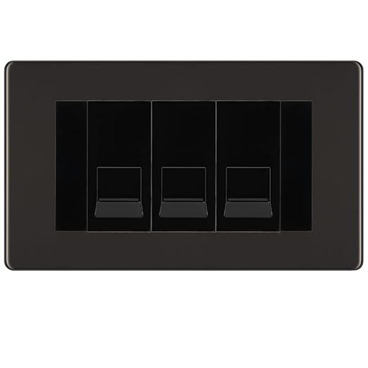 BG Screwless Black Nickel 3 Gang RJ11 Telephone Socket Euro Module - Black Insert