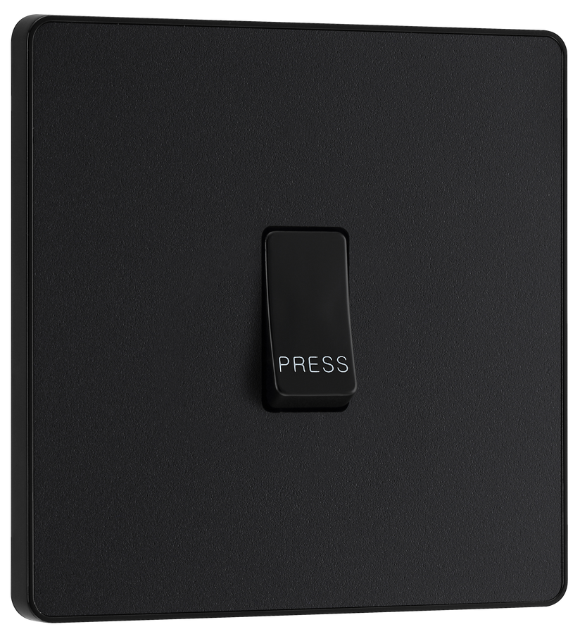 PCDMB14B Front - This Evolve Matt Black bell push switch from British General is ideal for use where access is restricted such as office buildings or hospitals, where visitors need to let those inside know they have arrived.