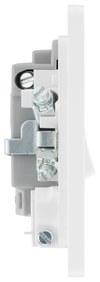 PCDBS52W Side - This Evolve Brushed Steel 13A fused and switched connection unit from British General with power indicator provides an outlet from the mains containing the fuse, ideal for spur circuits and hardwired appliances.