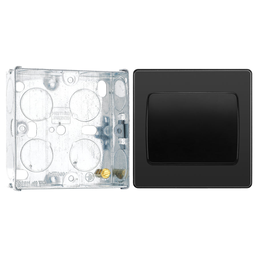 BG Evolve Black Chrome 1G Wide Rocker Light Switch PCDBC12WB with 25mm Steel Back Box