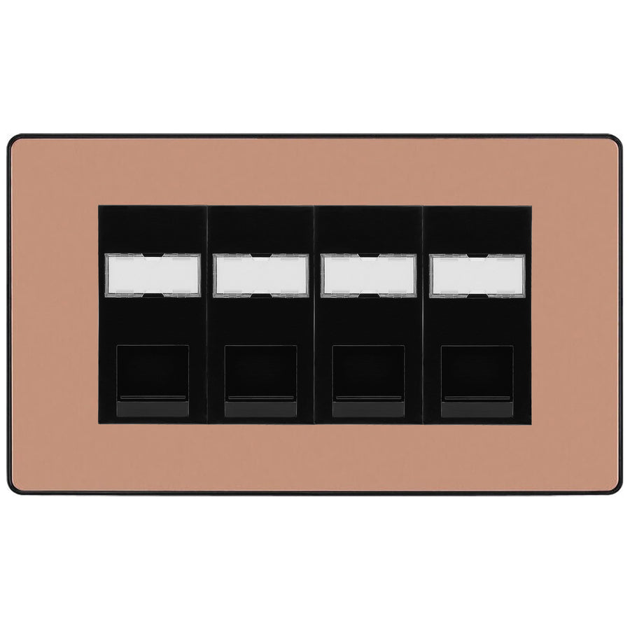 BG Evolve Polished Copper 4 Gang RJ45 Cat5e Data Socket Black Inserts