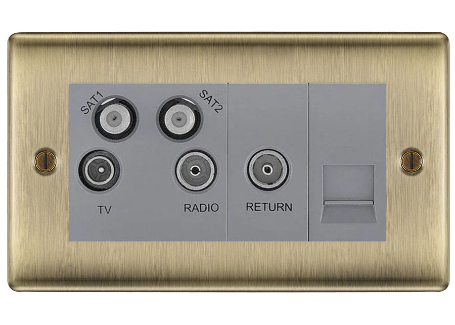 BG Nexus Metal Antique Brass Quadplex Combination TV Socket NAB69G