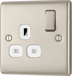 BG NPR21W Nexus Metal Pearl Nickel 1 Gang 13A Switched Socket