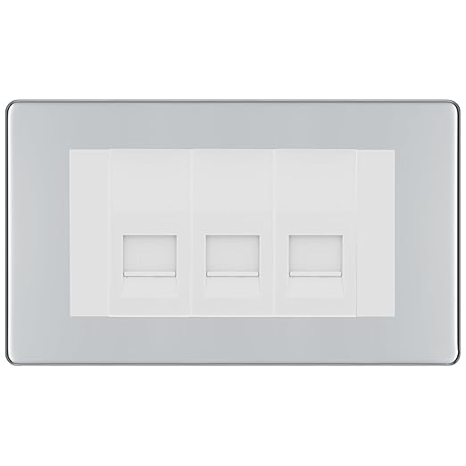 BG Screwless Polished Chrome 3 Gang IDC Secondary Telephone Socket - White Insert