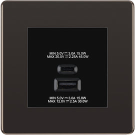 BG Black Nickel 45W USB Wall Socket Euro Module USB-A & C - Black Insert