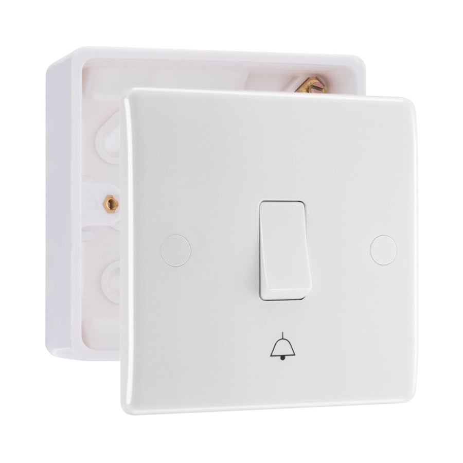 BG Nexus Single Bell Push Switch 1 Gang 10AX White & 32mm Pattress Back Box