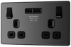 BG PCDBC22U3B Black Chrome Evolve 2 Gang 13A 2x USB-A 3.1A Switched Socket Outlet - Black Insert