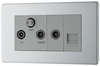 FBS68 Front - This screened Triplex socket from British General has an outlet for TV FM and satellite, plus a return and shuttered telephone socket.