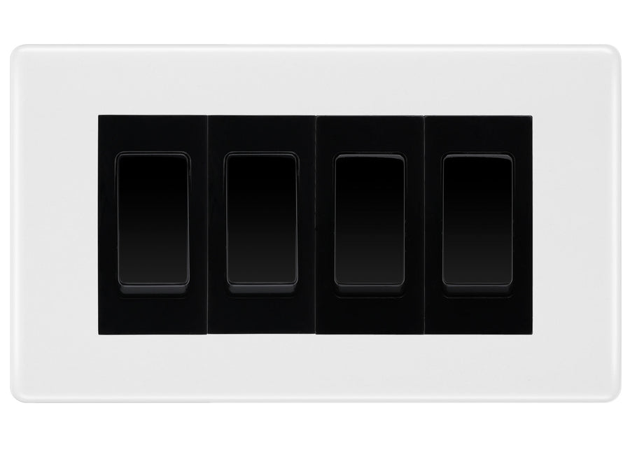 BG Nexus White Moulded 4 Gang Intermediate Light Switch Custom Grid - Black Insert