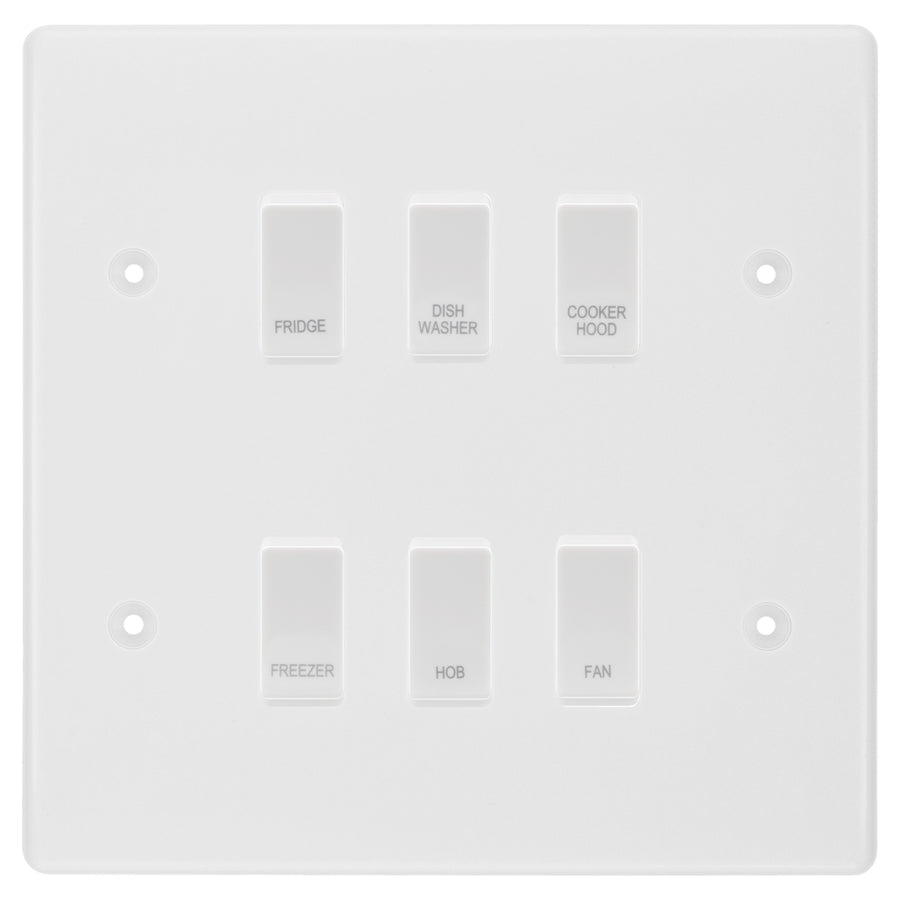 BG White Moulded 6 Gang Custom Labelled Appliance Grid Switch