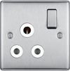 BG NBS99W 15a, 1 Gang Switched Socket Round Pin Brushed Steel