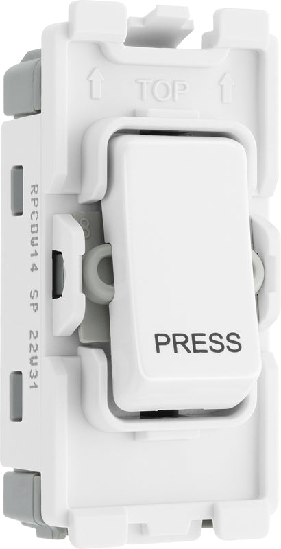 BG RPCDW14 Evolve Grid White 20A 20AX 1 Way 1 Pole PRESS Retractive Switch Module