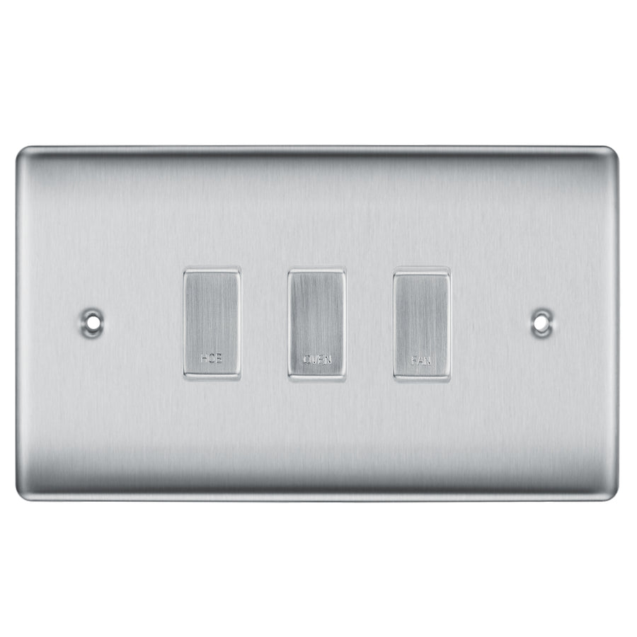 BG Brushed Steel 3 Gang Engraved Custom Labelled Appliance Grid Switch