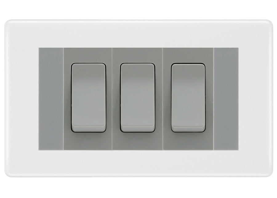 BG White Moulded 3G Switch 1x Intermediate 2x 2 Way Switch - Grey Insert
