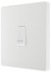 PCDCL14W Side - This Evolve pearlescent white bell push switch from British General is ideal for use where access is restricted such as office buildings or hospitals, where visitors need to let those inside know they have arrived.