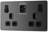 PCDBC22UAC30B Front - This Evolve Black Chrome 13A power socket from British General with integrated fast charge USB-A and USB-C ports delivers a 50% charge to mobile phones in just 30 minutes.