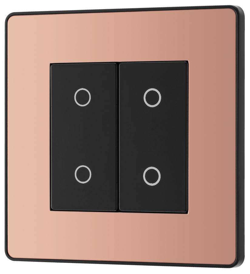 PCDCPTDM2B Front - This Evolve Polished Copper double master trailing edge touch dimmer allows you to control your light levels and set the mood.