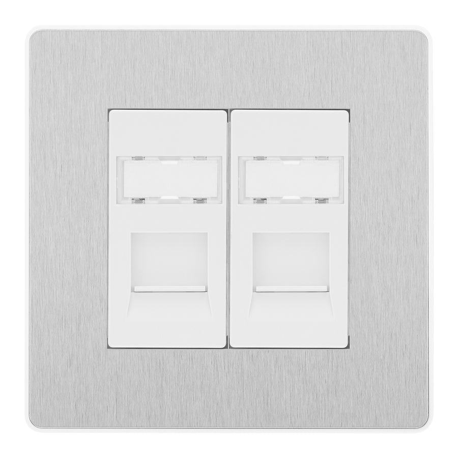 BG Evolve Brushed Steel 2 Gang RJ45 Data Socket PCDBSRJ452W White Inserts
