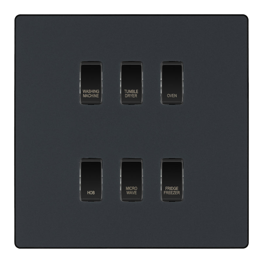 BG Evolve Matt Grey Custom Appliance Grid Switch 6 Gang Screwless