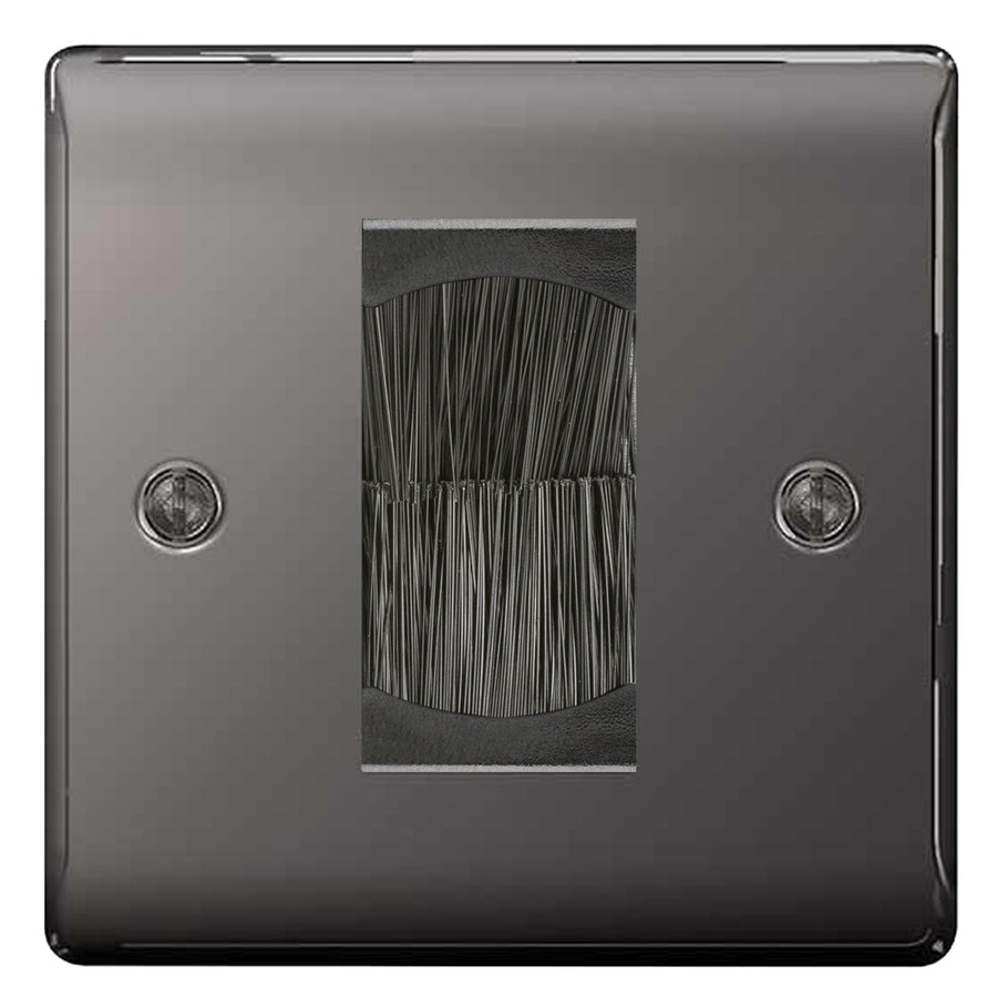 BG Black Nickel Single 1 Gang Brush Cable Entry Wall Plate Black