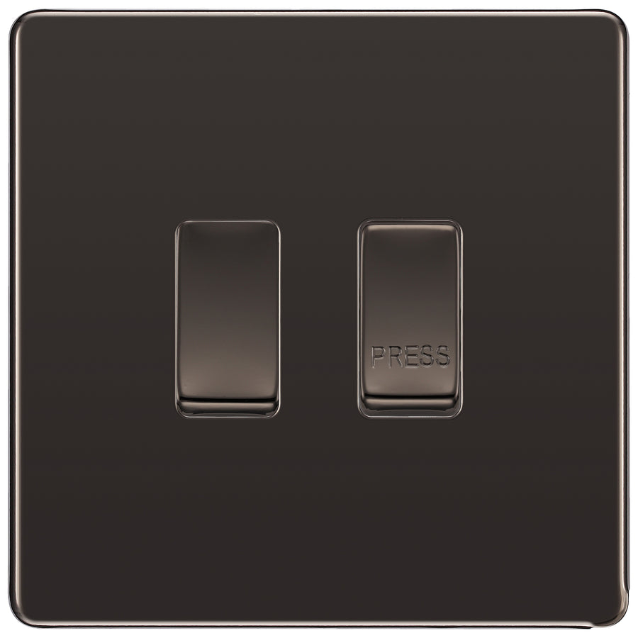 BG Screwless Black Nickel 2G Grid Switch – 20A 2-Way & Retractive Press Module