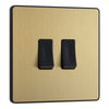 BG Evolve Satin Brass 2 Gang 20A 16AX 2 Way Light Switch PCDSB42B with 25mm Steel Back Box