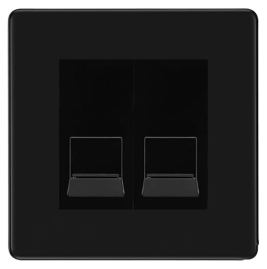 BG Screwless Matt Black Double RJ11 Telephone Socket FFBRJ112 - Black Insert