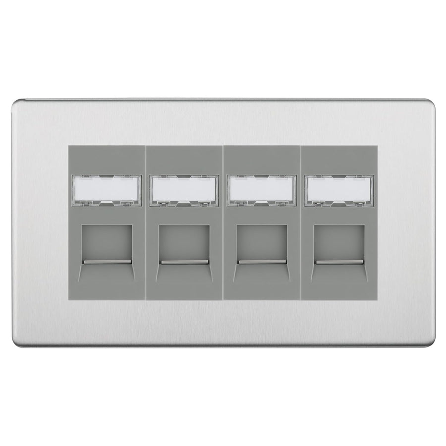 Data Outlet Insert BG Screwless Brushed Steel 4 Gang RJ45 Cat6 Data Socket Outlet Grey ...
