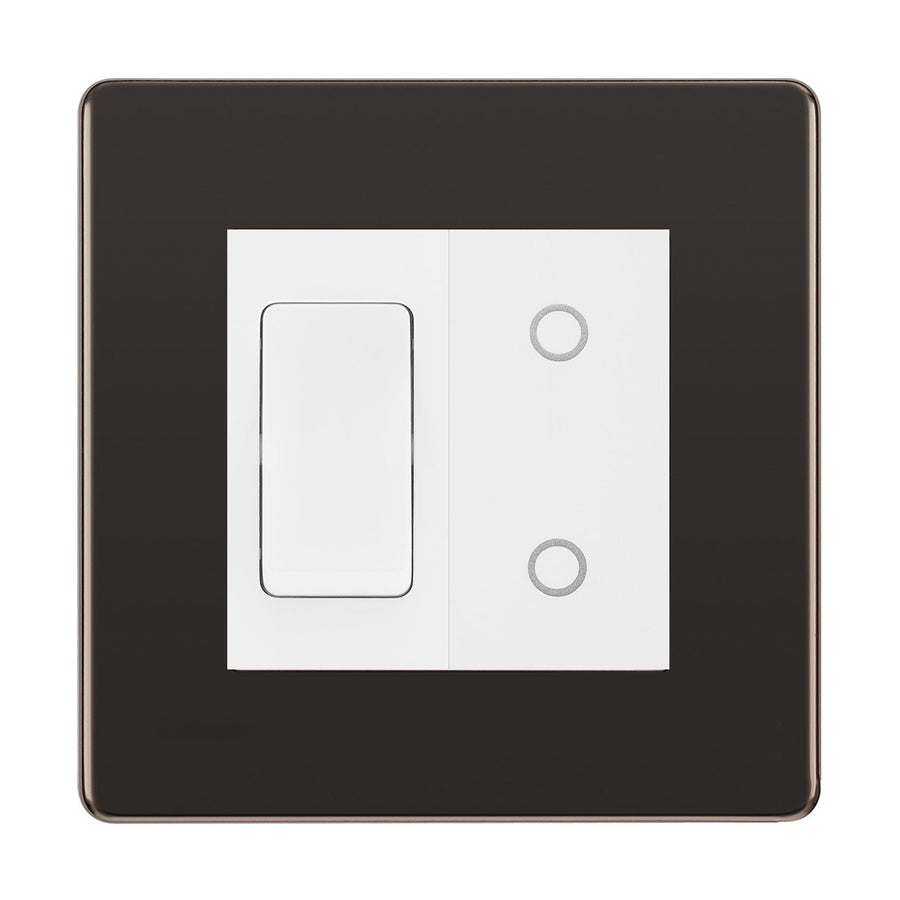 BG Black Nickel Screwless 2 Gang Custom Switch 1x 2 Way Switch 1x Secondary Touch Dimmer White Inserts