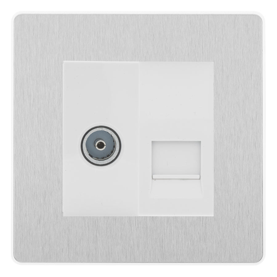 BG Evolve Brushed Steel TV Aerial & Secondary Telephone Socket - White Insert
