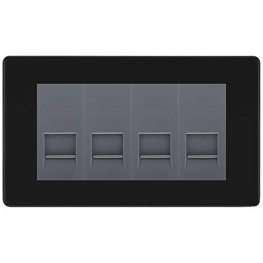 BG Screwless Matt Black 4 Gang IDC Secondary Telephone Socket - Grey Insert