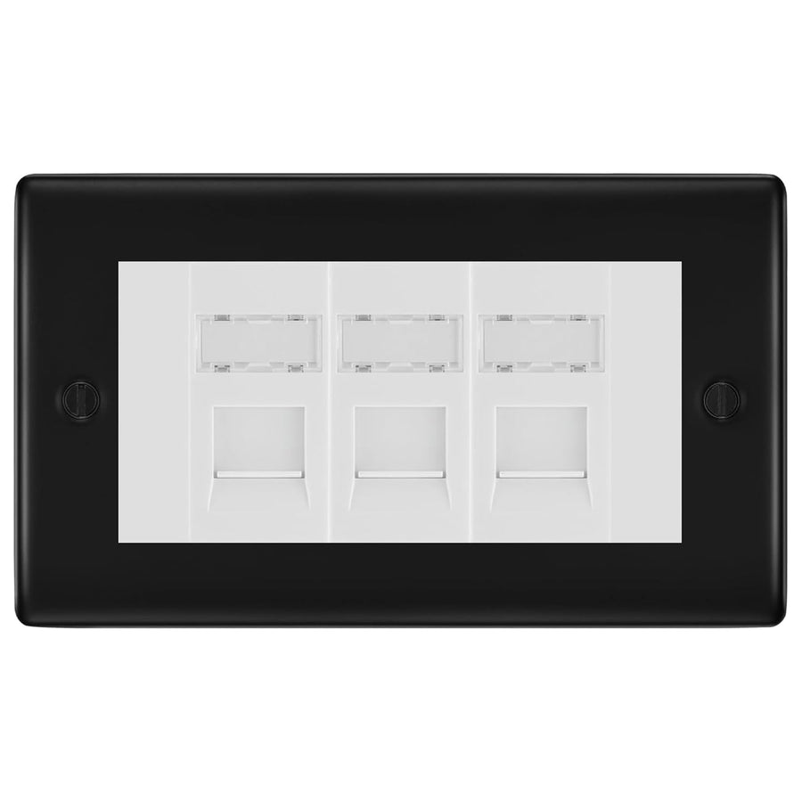 BG Nexus Matt Black 3 Gang RJ45 Cat6 Data Socket Outlet White Inserts