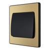 BG Evolve Satin Brass 1 Gang Wide Rocker Light Switch PCDSB12WB with 25mm Steel Back Box