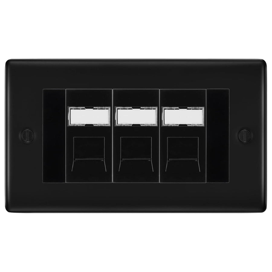 BG Nexus Matt Black 3 Gang RJ45 Cat6 Data Socket Outlet Black Inserts