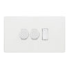 BG Evolve Pearlescent White 3 Gang Light Switch 2x Trailing Edge LED Dimmer 1x 2 Way Custom Switch