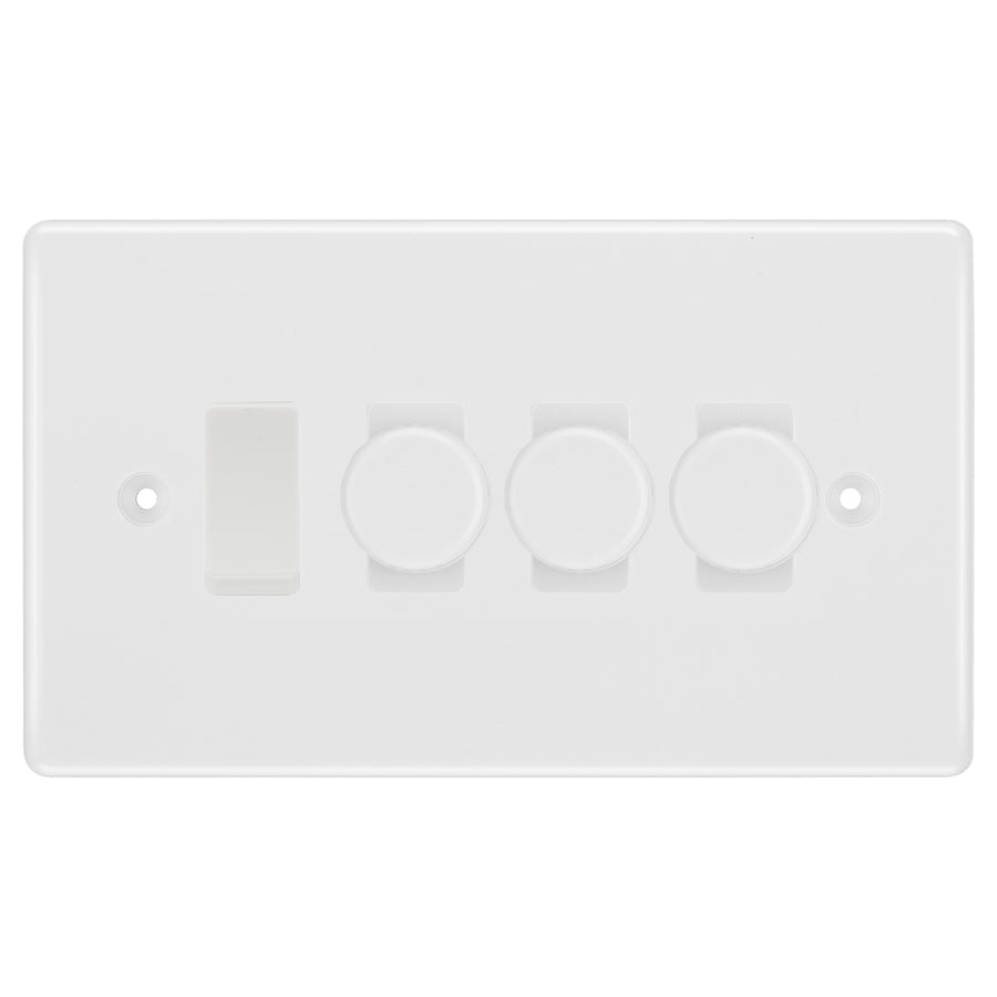 BG White 4 Gang Light Switch 3x Trailing Edge LED Dimmer 1x 2 Way Custom Switch