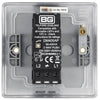 NBS81P Back - The BG NBS81P is a 1 gang, 2 way dimmer switch, with push on/off function. It can take loads of up to 400W. The NBS81P is part of the Nexus Metal range of wiring accessories and has a brushed steel finish.