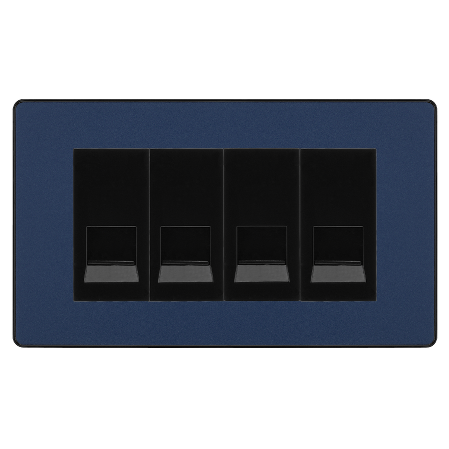BG Evolve Matt Blue 4 Gang Master Telephone Socket, Screw Terminal - Black Insert