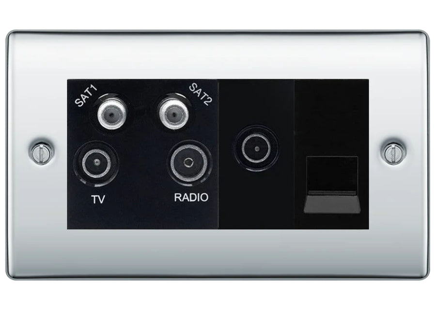 BG Nexus Metal Polished Chrome Quadplex Combination TV Socket NPC69B