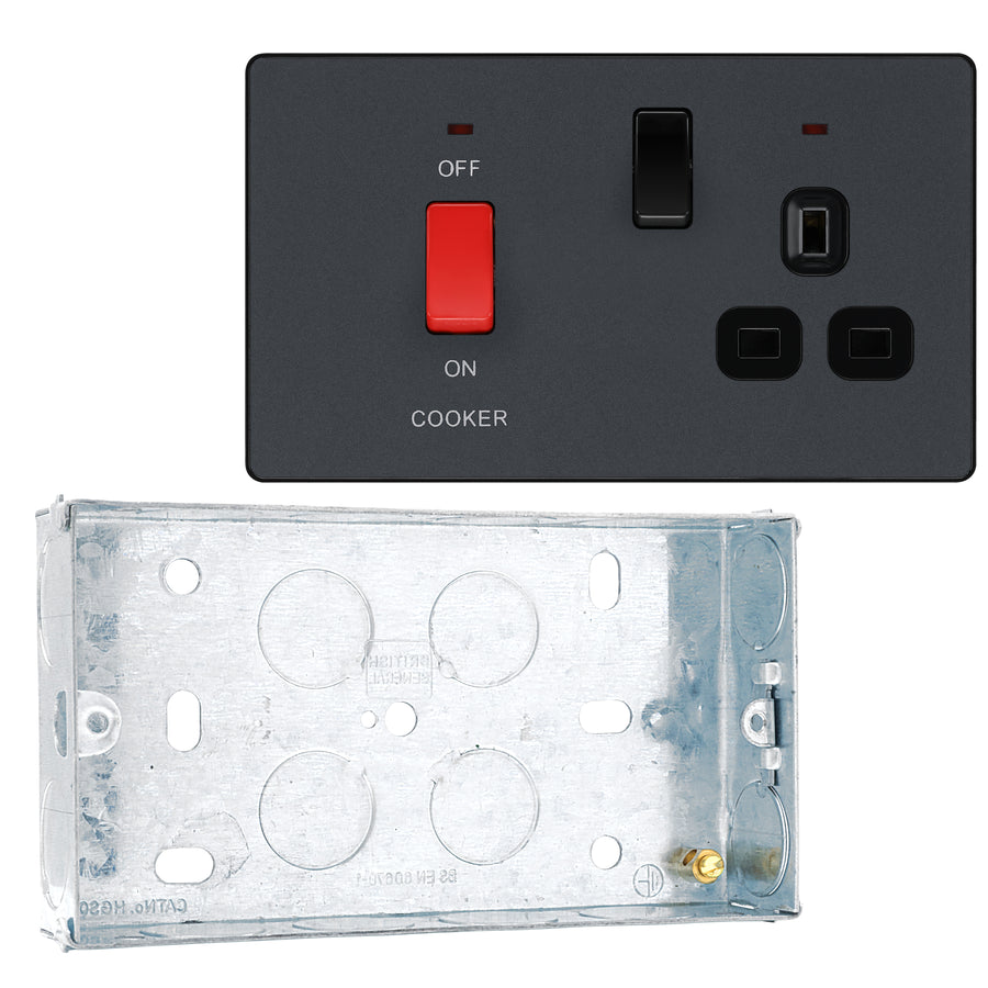 BG Evolve Matt Grey 45A Switch 13A Switched Socket Cooker Control Unit PCDMG70B with 25mm Steel Back Box