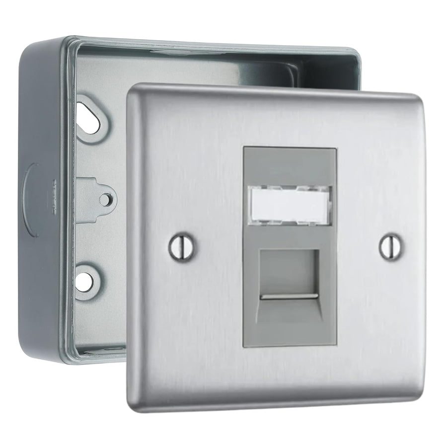 BG Nexus Brushed Steel Single RJ45 Data Outlet with Surface Pattress Back Box