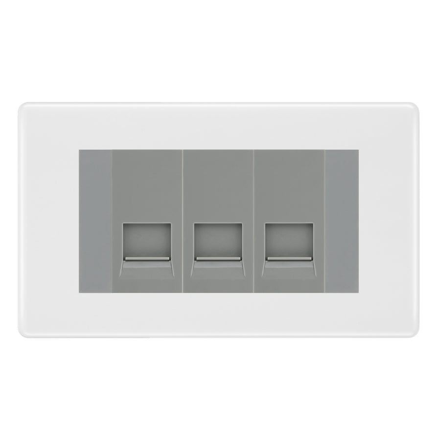 BG Nexus White Moulded 3 Gang RJ11 Telephone Socket Euro Module - Grey Insert