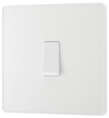 PCDCL12W Front - This Evolve pearlescent white 20A 16AX single light switch from British General will operate one light in a room.