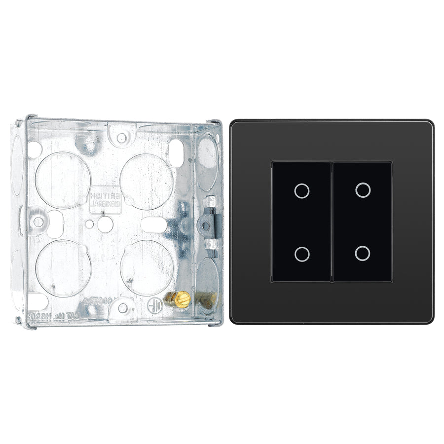 BG Evolve Black Chrome Double Secondary Touch Dimmer Switch PCDBCTDS2B with 25mm Steel Back Box