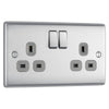 Brushed Steel 2 Gang 13A Switched Double Socket & Surface Pattress Back Box