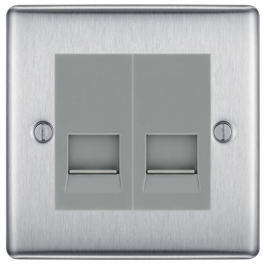 BG Nexus Brushed Steel Double Master Telephone Socket – Grey Insert