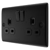 BG Nexus Matt Black 13A Double Switched Socket NFB22B with 25mm Steel Back Box